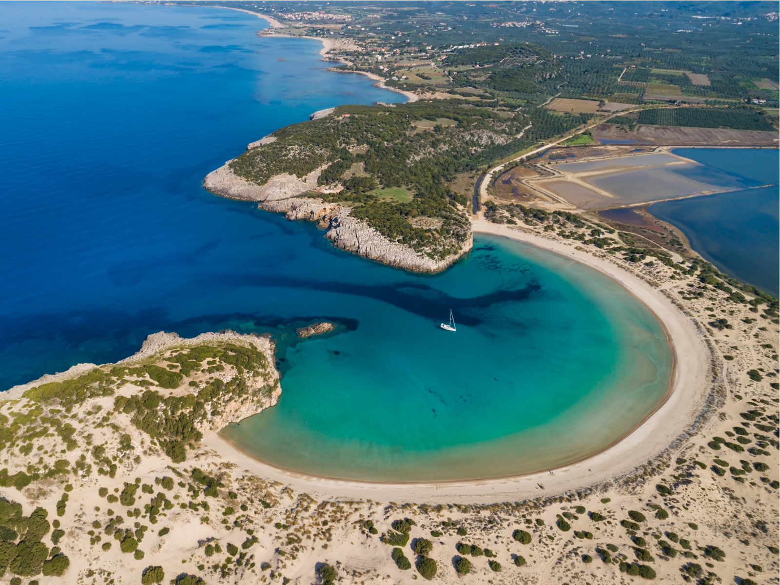 Voidokilia, Messinia from the air, one of the best beaches in the 