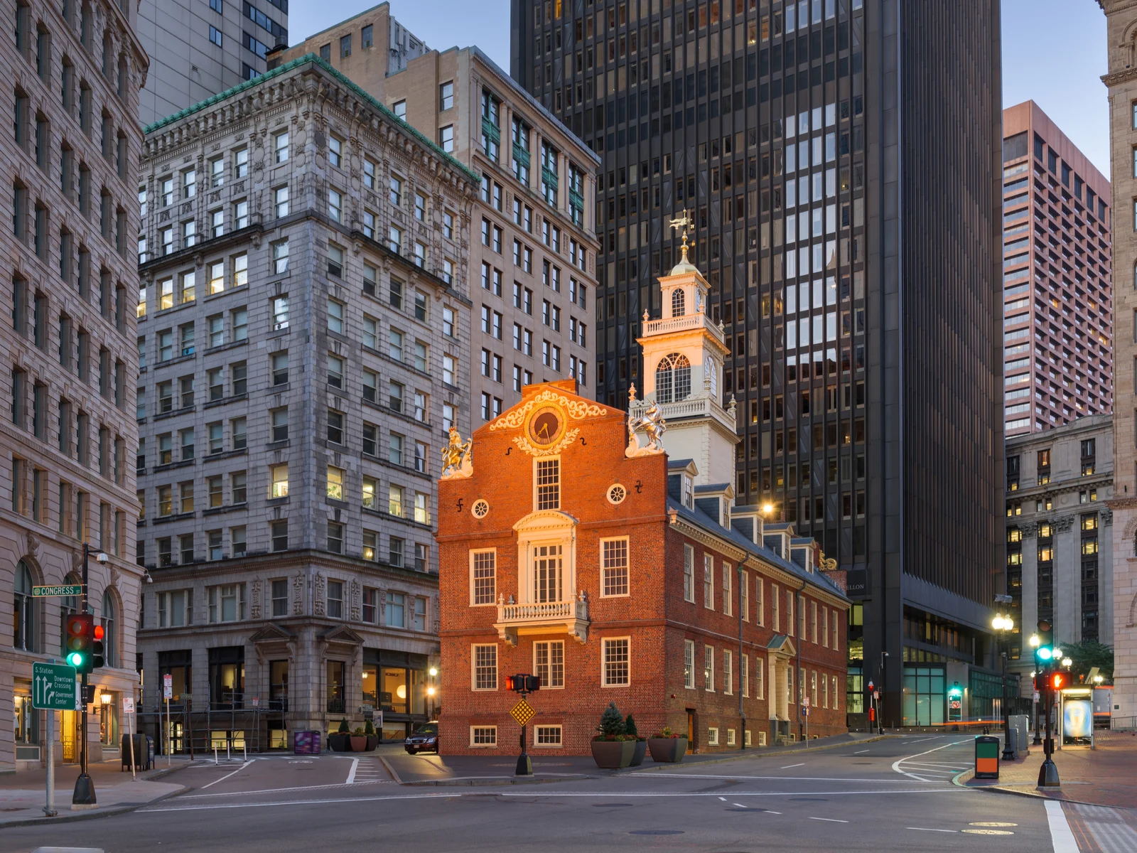 For a pick on where to stay in Boston, the Old State House is pictured below skyscrapers