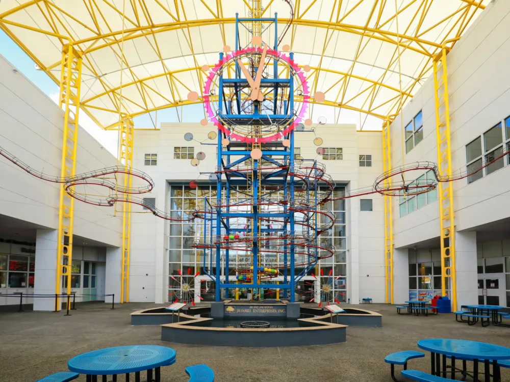 Museum of Discovery and Science, one of the best things to do in South Florida, with a giant contraption in the lobby