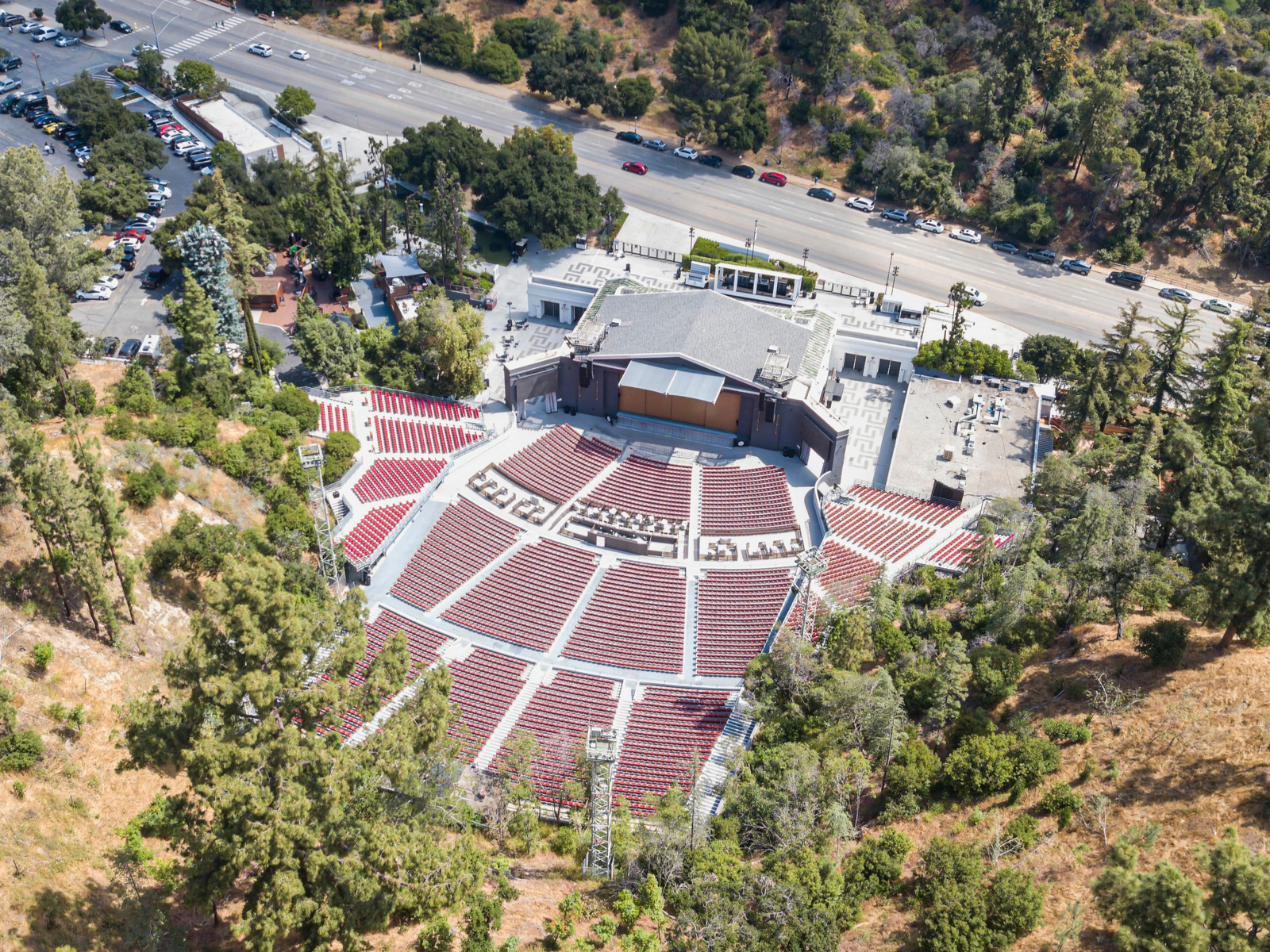 The Greek Theater, one of our picks for the best things to do in Los Angeles, pictured from above