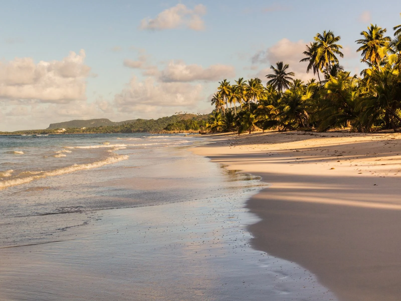 One of the best beaches in the Dominican Republic on a sunset, the fine sands at Playa Rincón in Las Galeras with its palm trees