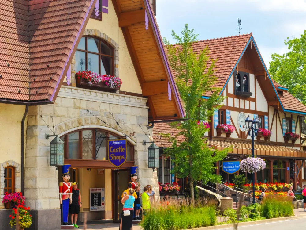 Bavarian town of Frankenmuth, a top pick for the best places to visit in Michigan, as seen from the downtown street