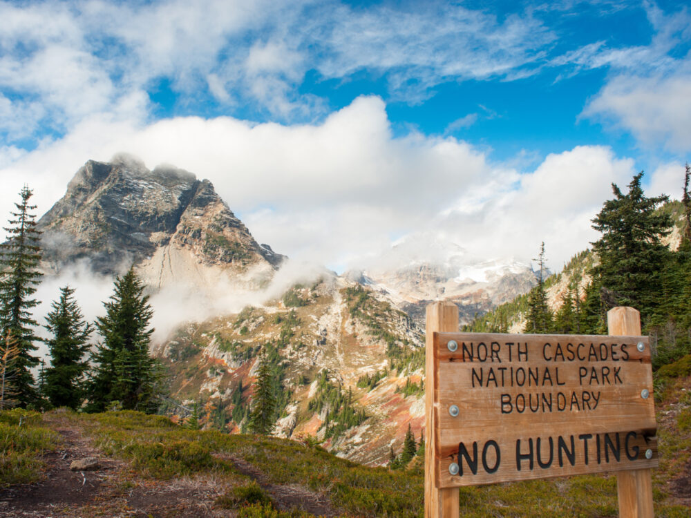 Barrier sign outside one of the best places to visit in Washington State, the North Cascades National Park
