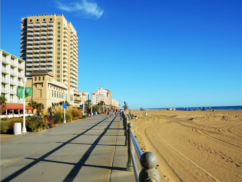 Boardwalk on Virginia Beach, one of the best things to do in Virginia, on a sunny summer day