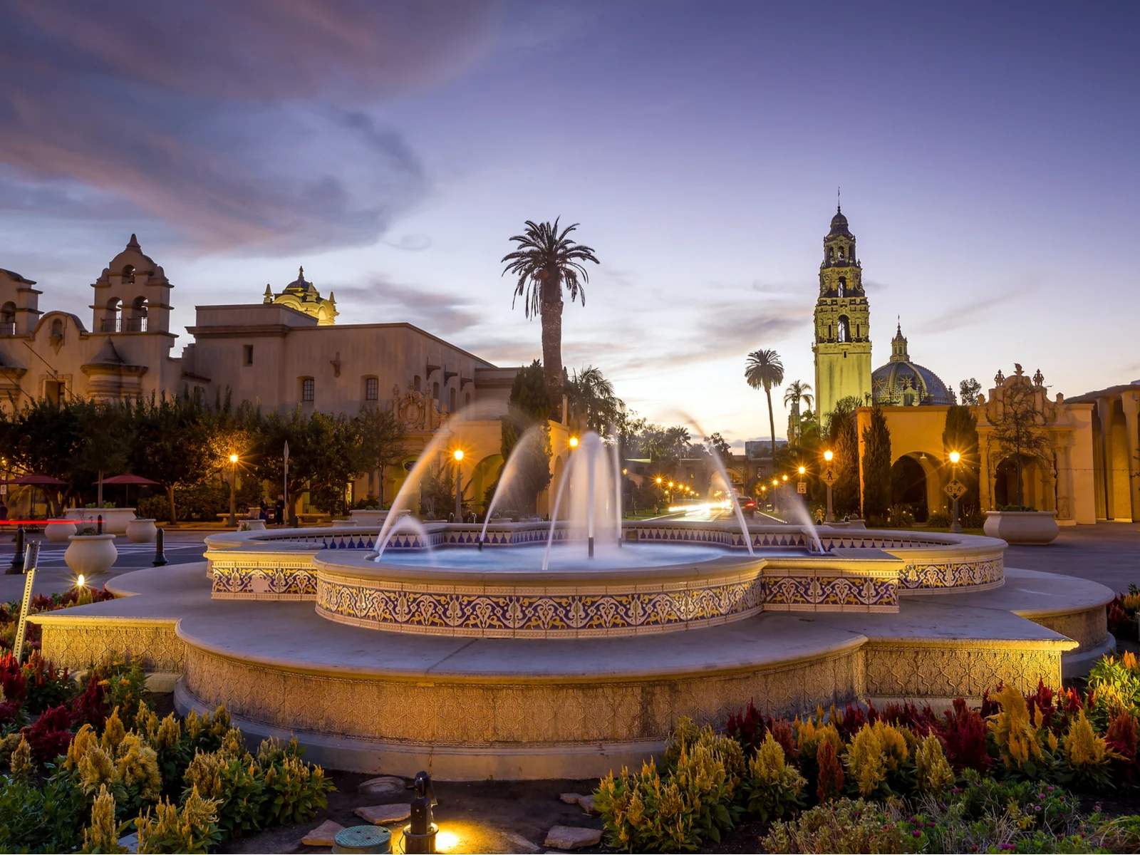 Gorgeous dusk view of Balboa Park, one of the best things to do in San Diego