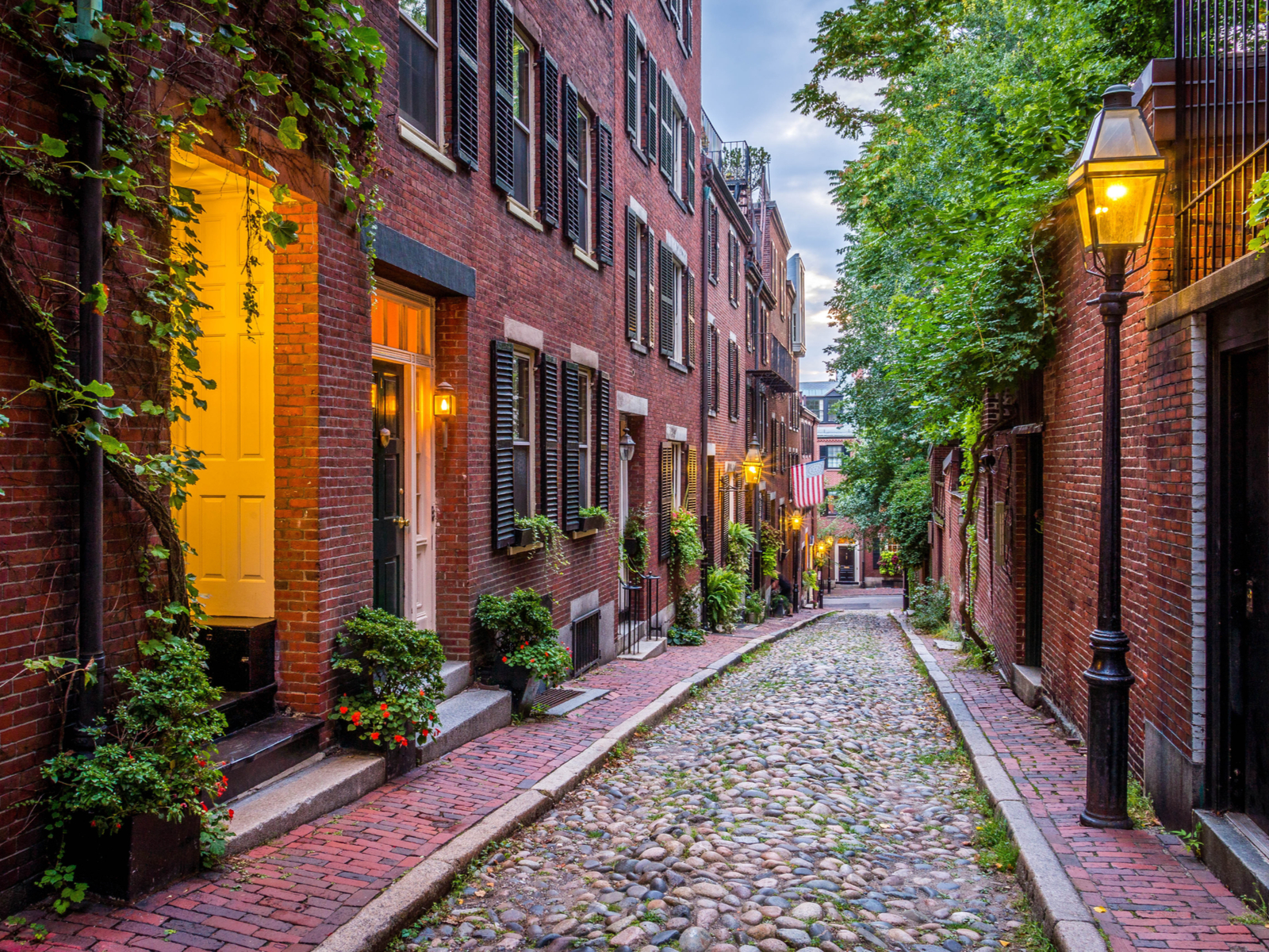 Acorn street as viewed from a walking path for a piece on the best hotels in Boston