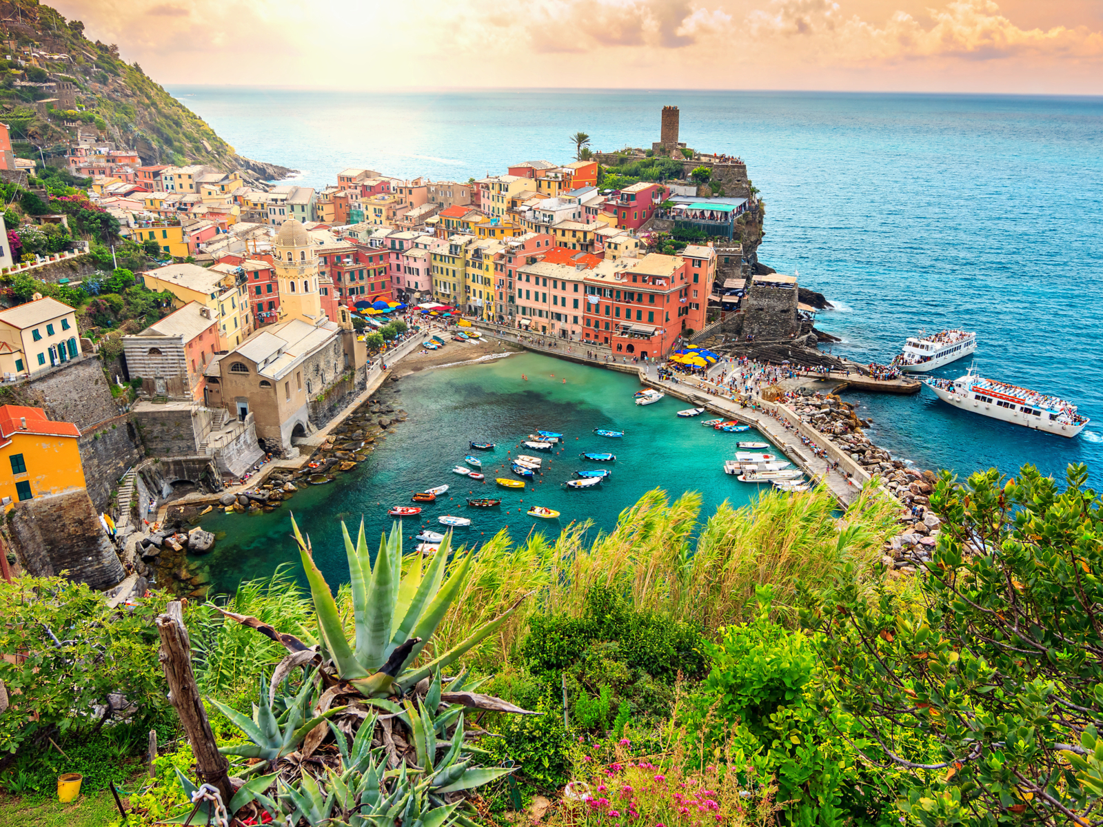 Cinque Terre, a must-visit place in Italy, viewed from a hilltop