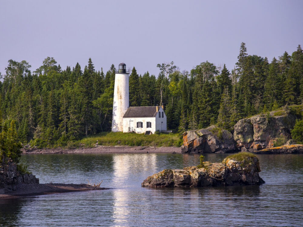 Rock harbor lighthouse at Isle Royale National Park, one of the best places to visit in Michigan