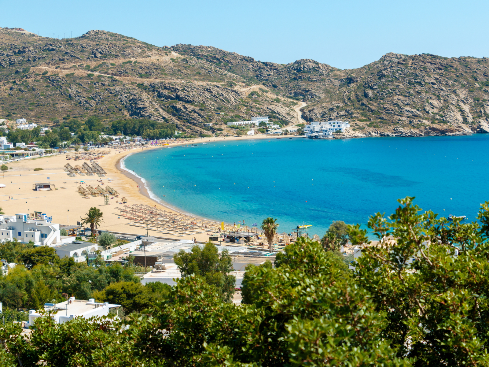 Picture of one of the best beaches in Greece, Mylopotas, Ios, pictured from the hilltop