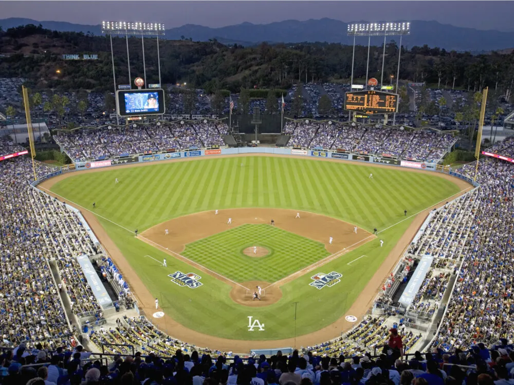 View of Dodger Stadium at night for a piece on the best things to do in Los Angeles