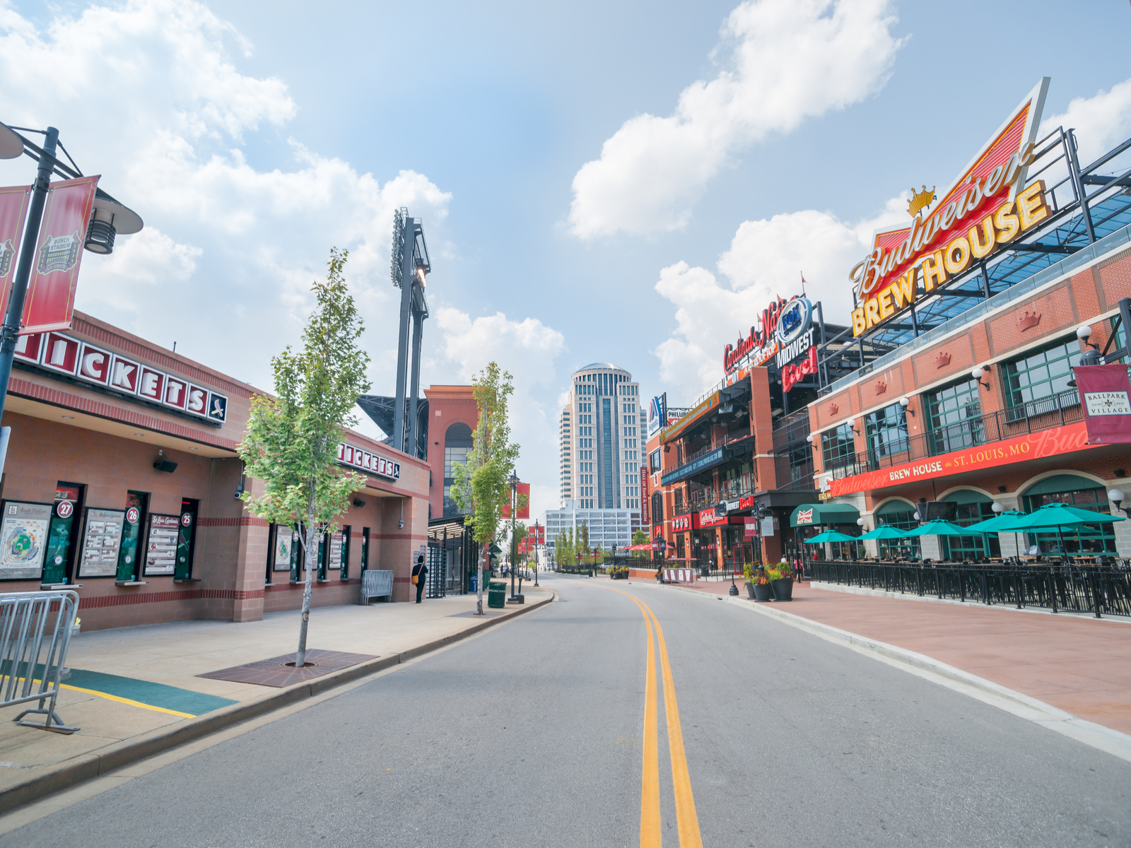 Clark Avenue Ballpark Village pictured from the street for a piece on the best things to do in St. Louis