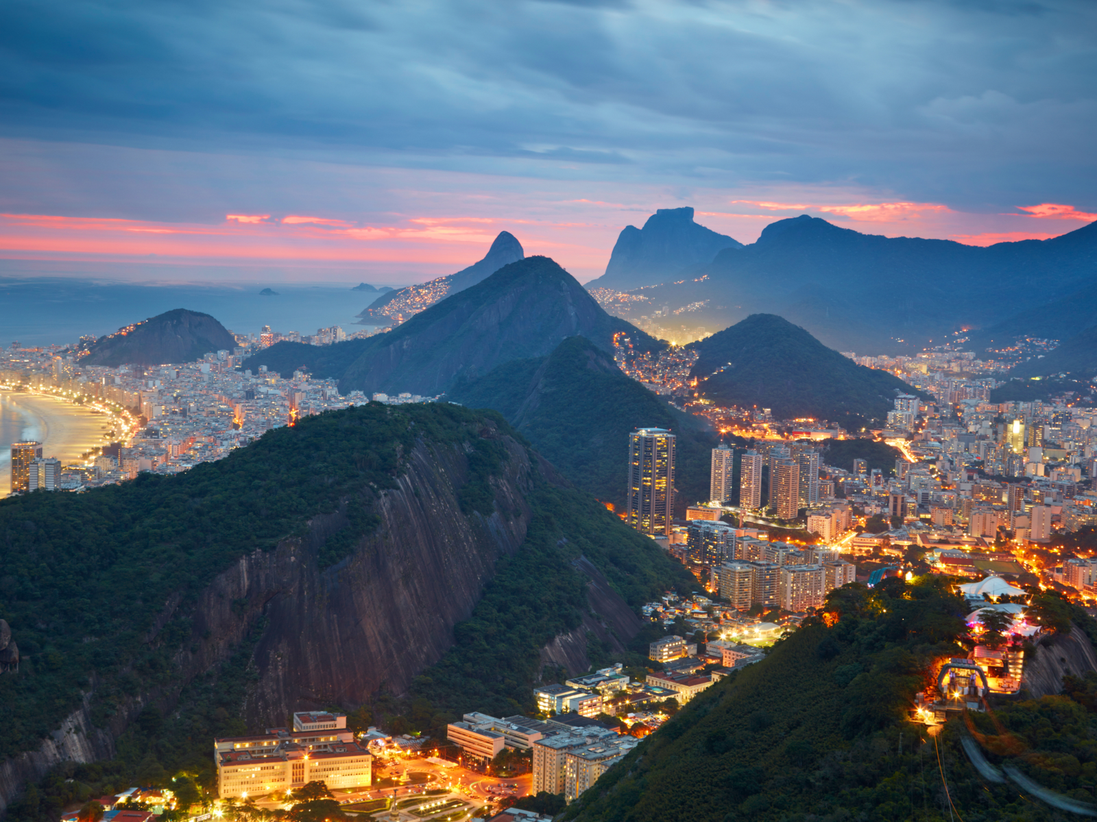Gorgeous dusk view of Rio as seen from a mountaintop during the best time to visit Brazil