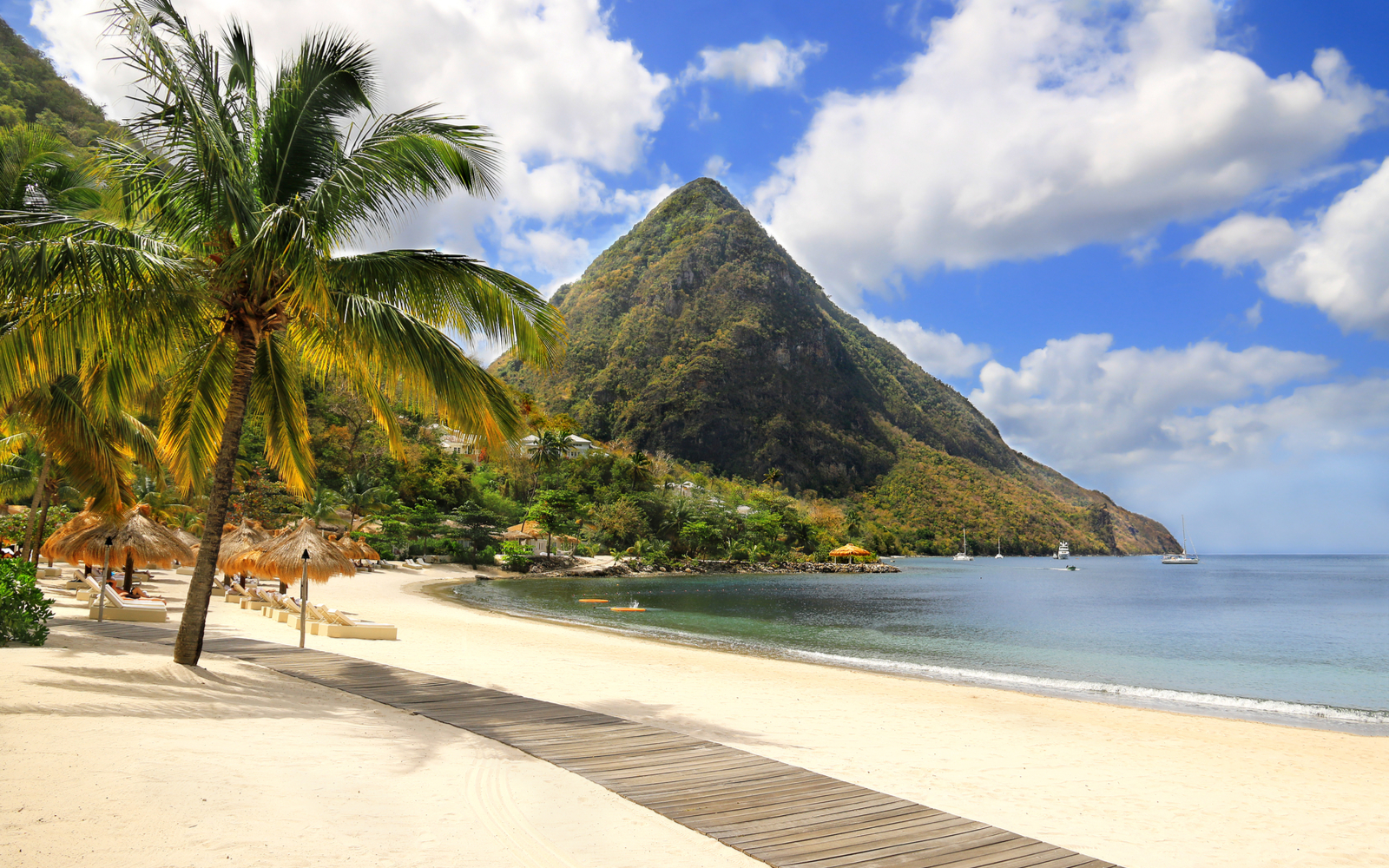 White sand beach as seen from one of the best resorts in Saint Lucia