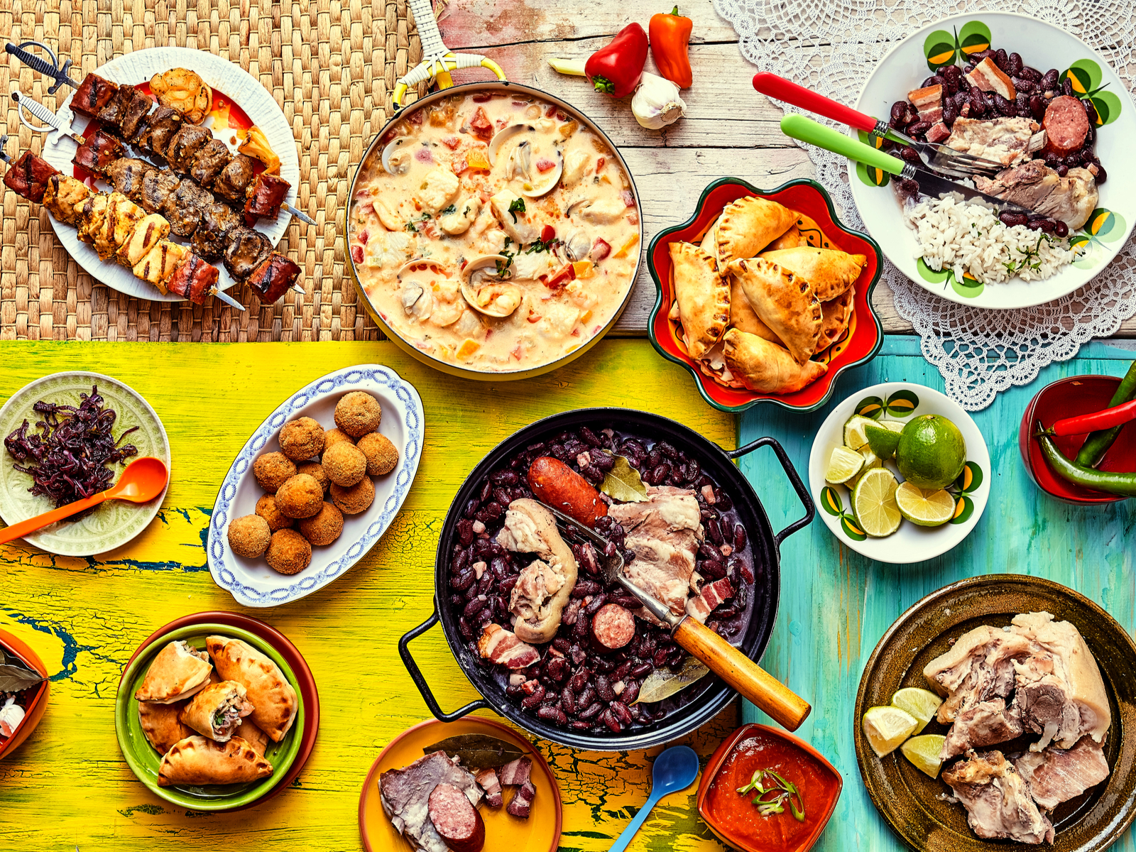 Top down image of some common food choices in Brazil