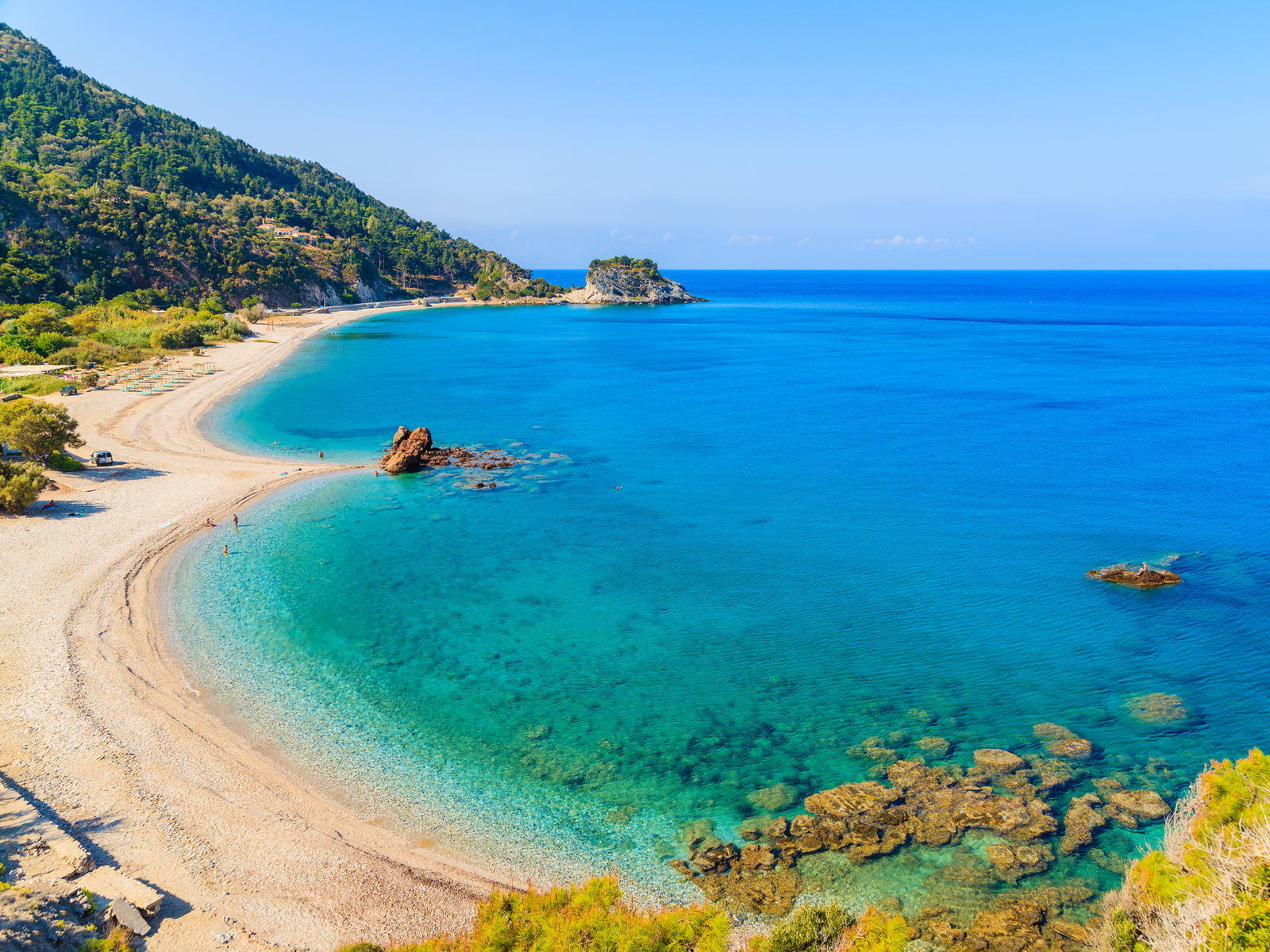 Potami, Samos, one of the best beaches in Greece, pictured from the top of the hillside