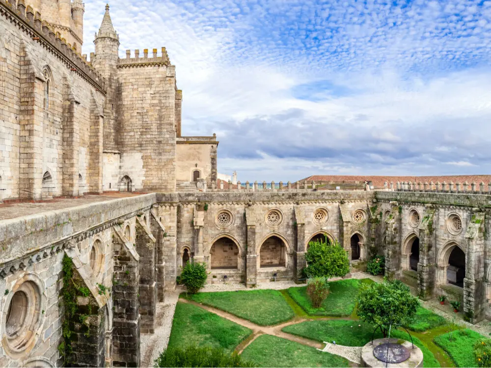 Photo taken from the wall of a cathedral in Evora, one of the must-visit places in Portugal