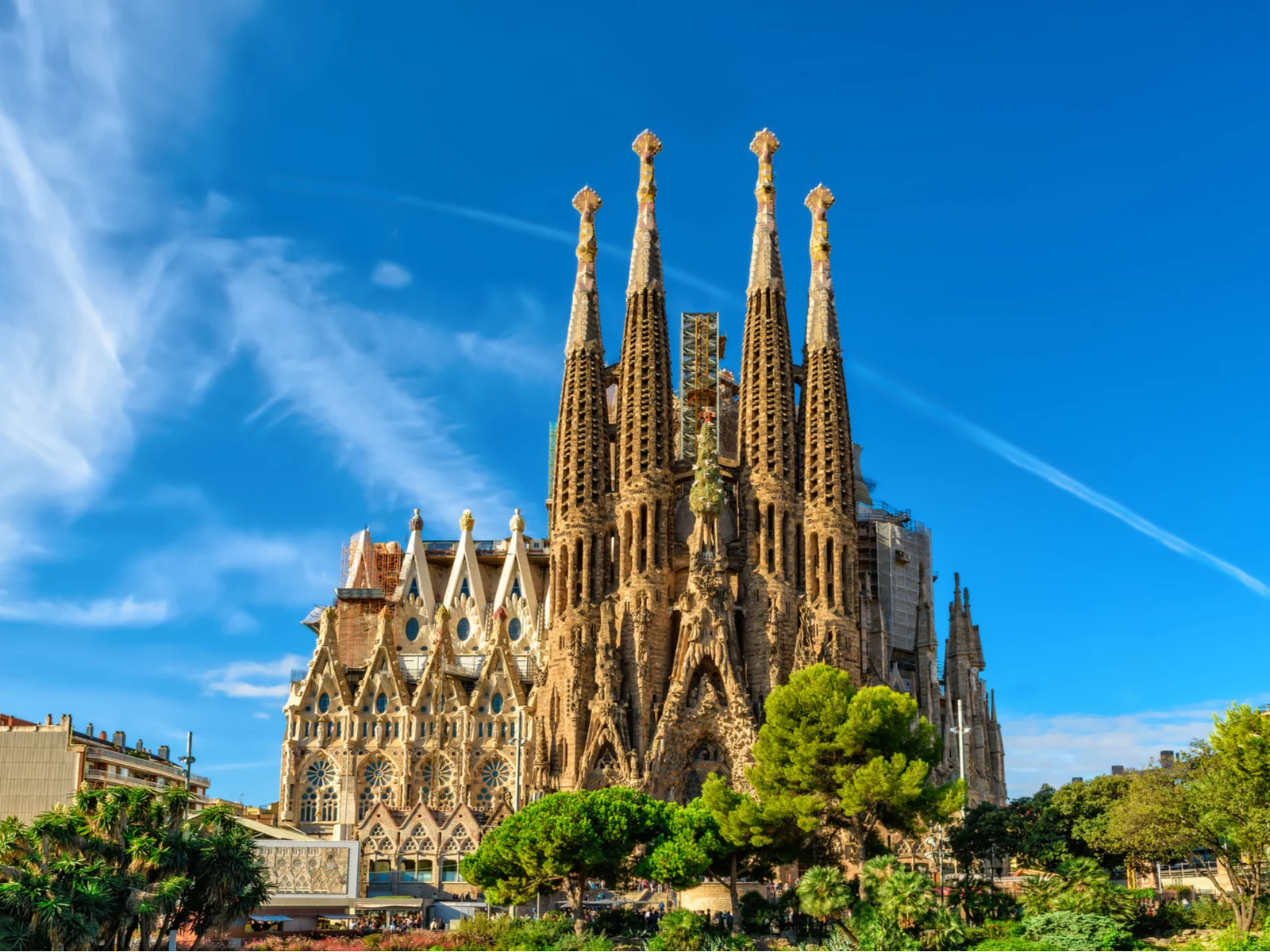 Cathedral of La Sagrada Familia pictured on a blue sky day during the best time to visit Barcelona