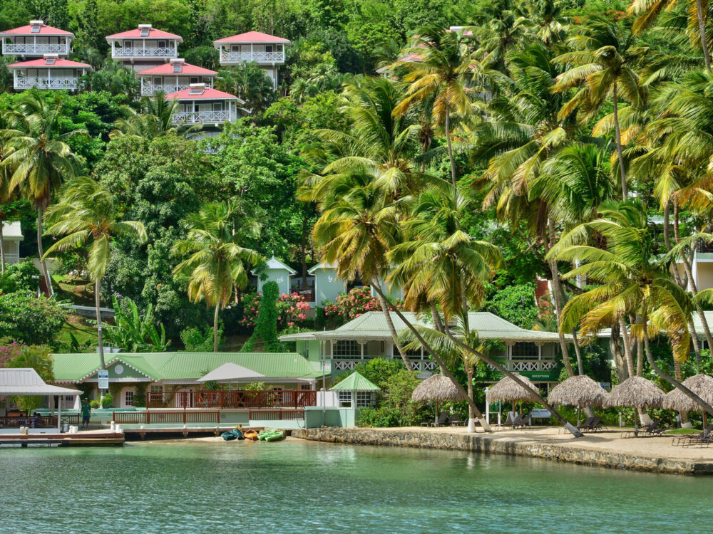 Marigot bay pictured during the best time to visit Saint Lucia