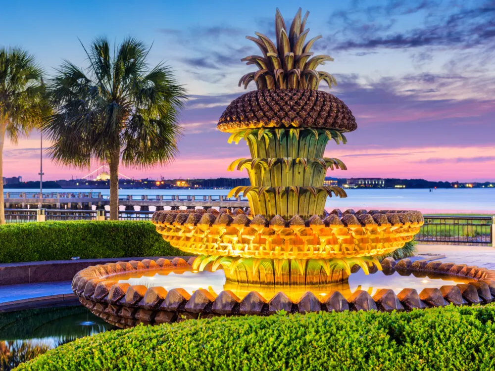 Cool park with a giant pineapple fountain for a piece on the best hotels in Charleston SC