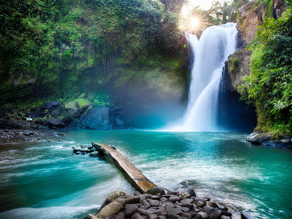 Tegenungan Waterfall pictured during the cheapest time to visit Bali