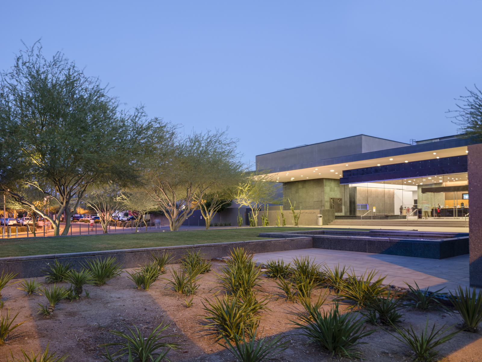 Twilight shot of the Phoenix Art Museum, one of the best things to do in Phoenix Arizona