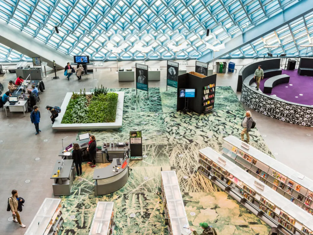 Interior view of the seattle central library, one of the best things to do in Seattle