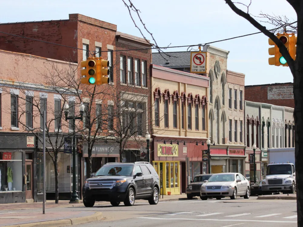 Ypsilanti, one of the best places to visit in Michigan, pictured in the downtown area