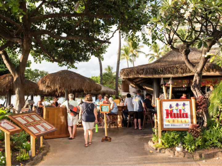 Hula Grill, one of the best restaurants in Maui, pictured at its entrance