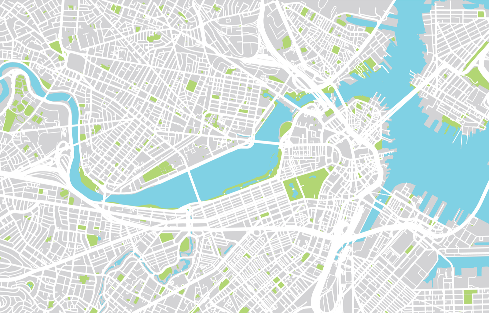 Unique view of a map showing where to stay in Boston in vector format