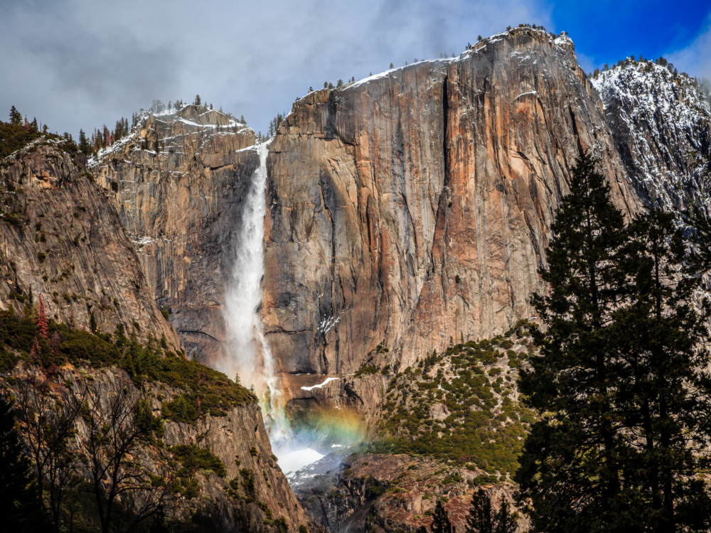 Gorgeous view of Yosemite Falls pictured during the best time to visit Yosemite