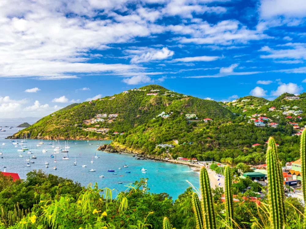 Gustavia, Saint Barthelemy, one of the safest islands in the Caribbean, as pictured from a hilltop