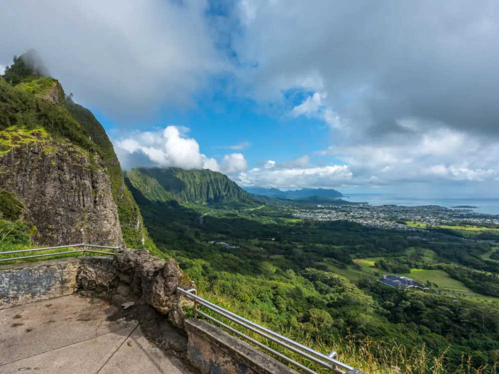 The Windward Coast, one of the best places to stay in Oahu, viewed from a scenic overlook