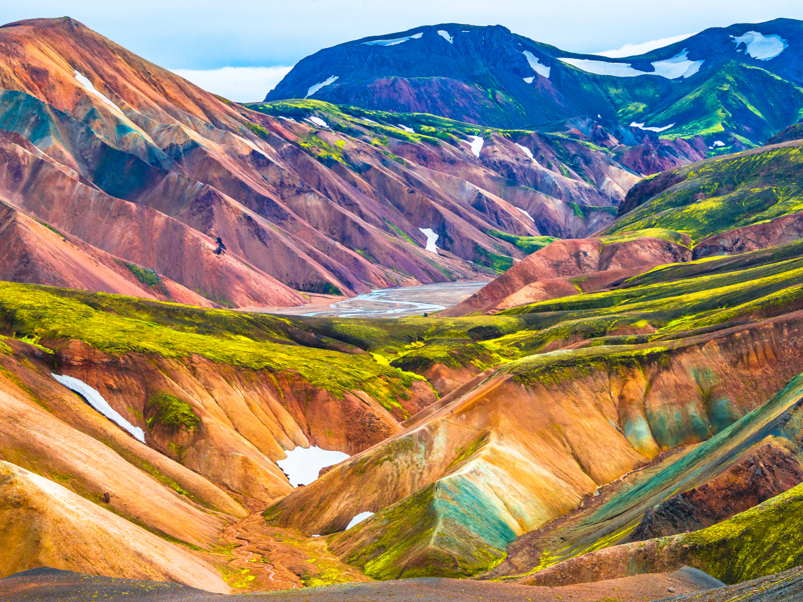 Landmannalaugar Trails, one of the best hikes in Iceland, pictured from the summit