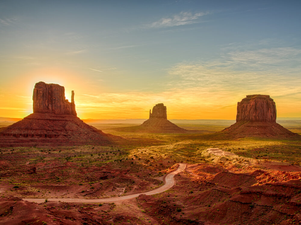 Sunrise over a great American landmark, Monument Valley