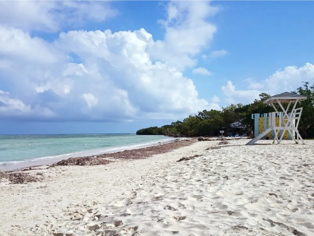 One of the best beaches in Jamaica, Burwood Beach, as seen on a clear day