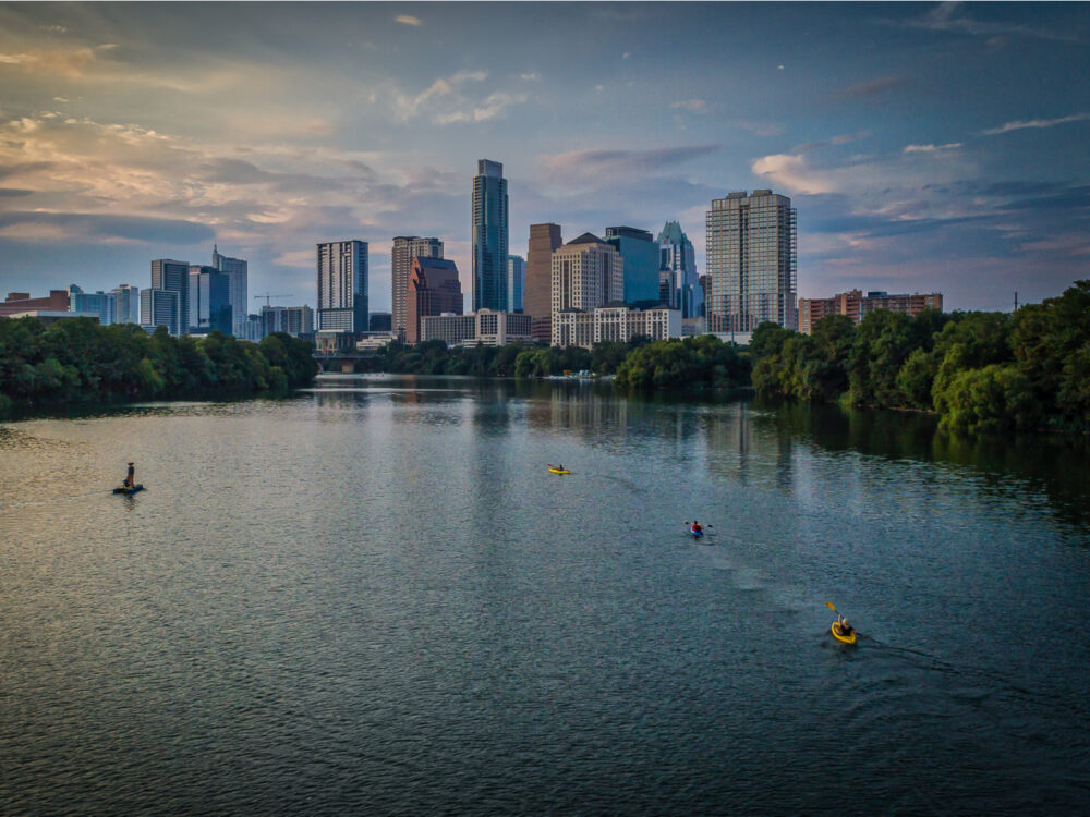 Kayakers on a lake in Austin, Texas