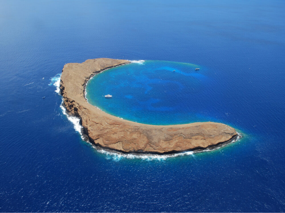 Overhead of the Molokini Crater, one of the best things to do in Maui