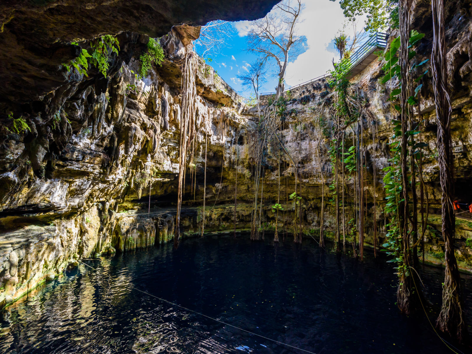 Cenote Oxman, one of the best cenotes in Mexico, as viewed from the stairs