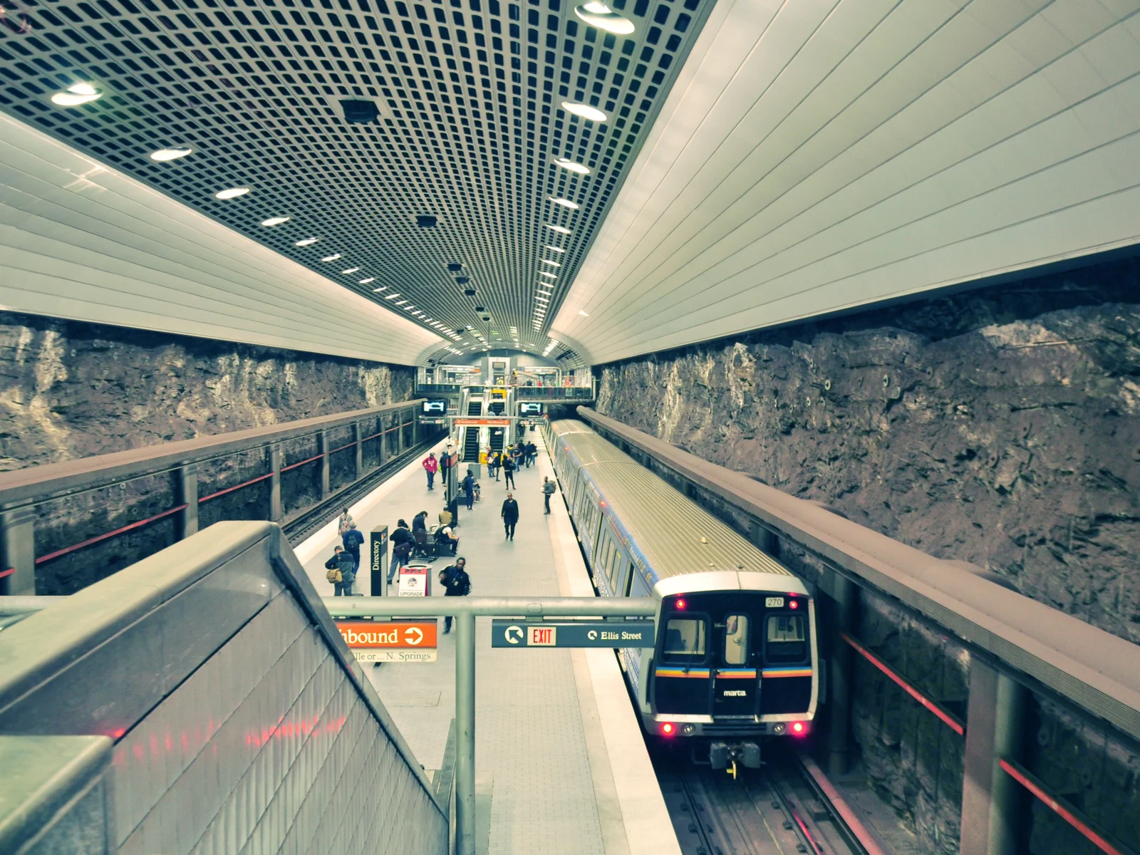 Image of the Atlanta MARTA as viewed from a staircase for a post on the best hotels in Atlanta