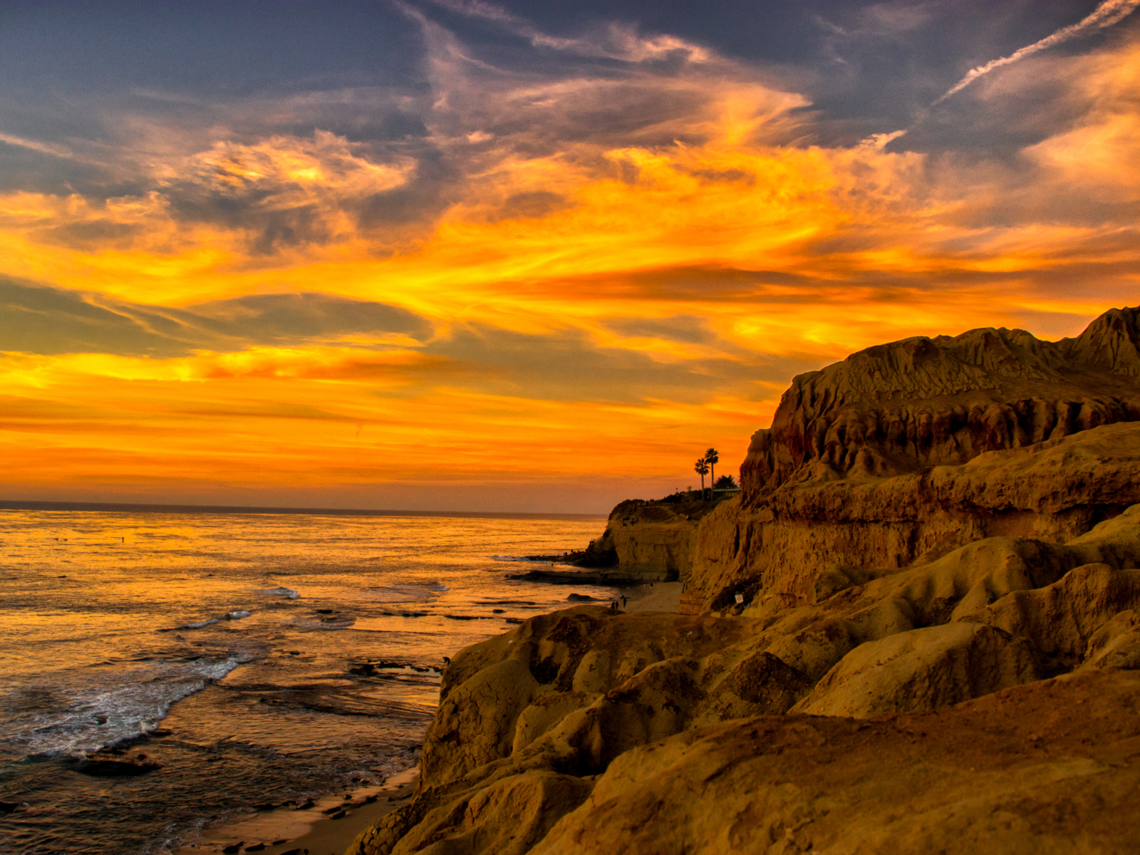 Sunset sky over Sunset Cliffs, one of the best things to do in San Diego