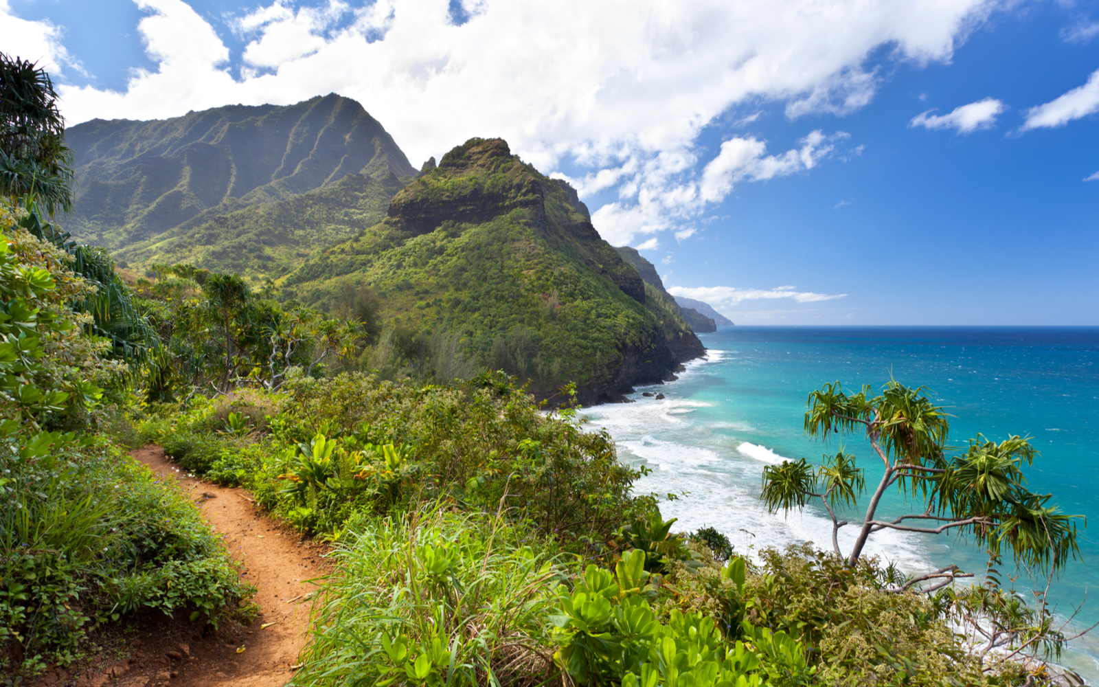 View of the Na Pali coast from a hiking trail on Kauai, one of the best Hawaiian Islands