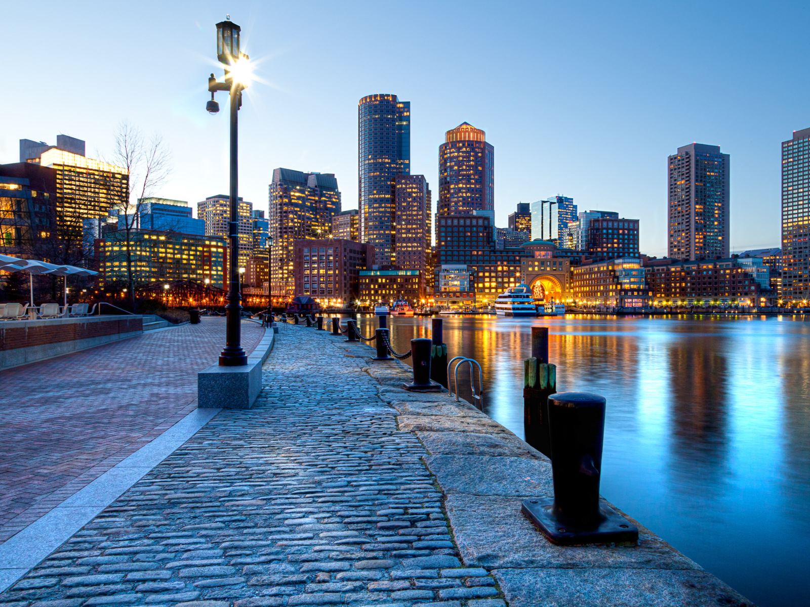 Cool view of the Boston Harbor and the Financial District for a piece on where to stay in Boston