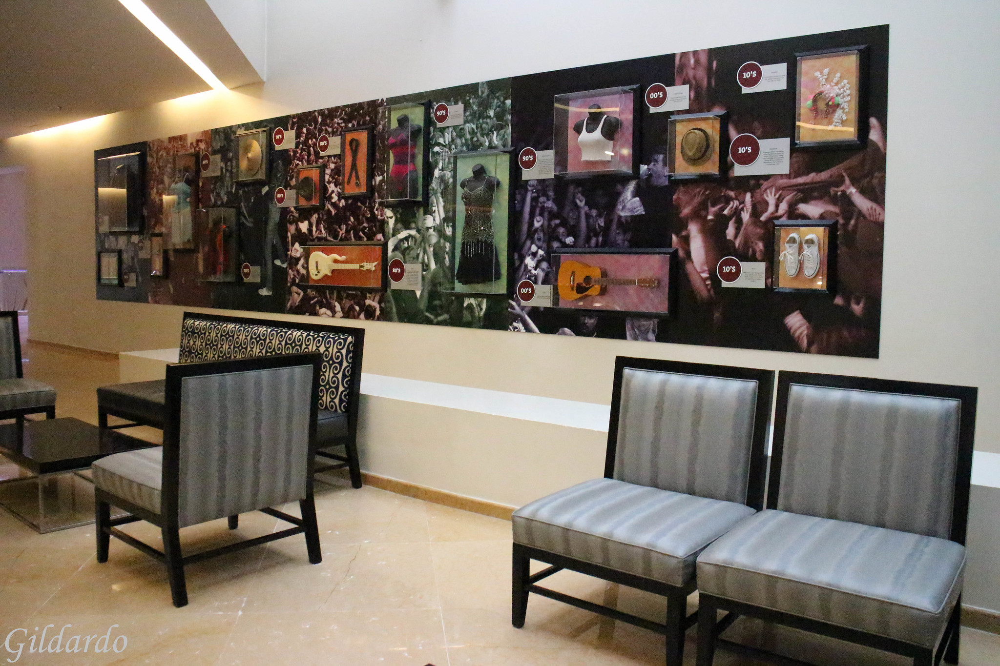 Exhibit of clothing and musical instruments at Hard Rock Hotel Vallarta, one of the best all-inclusive resorts in Mexico