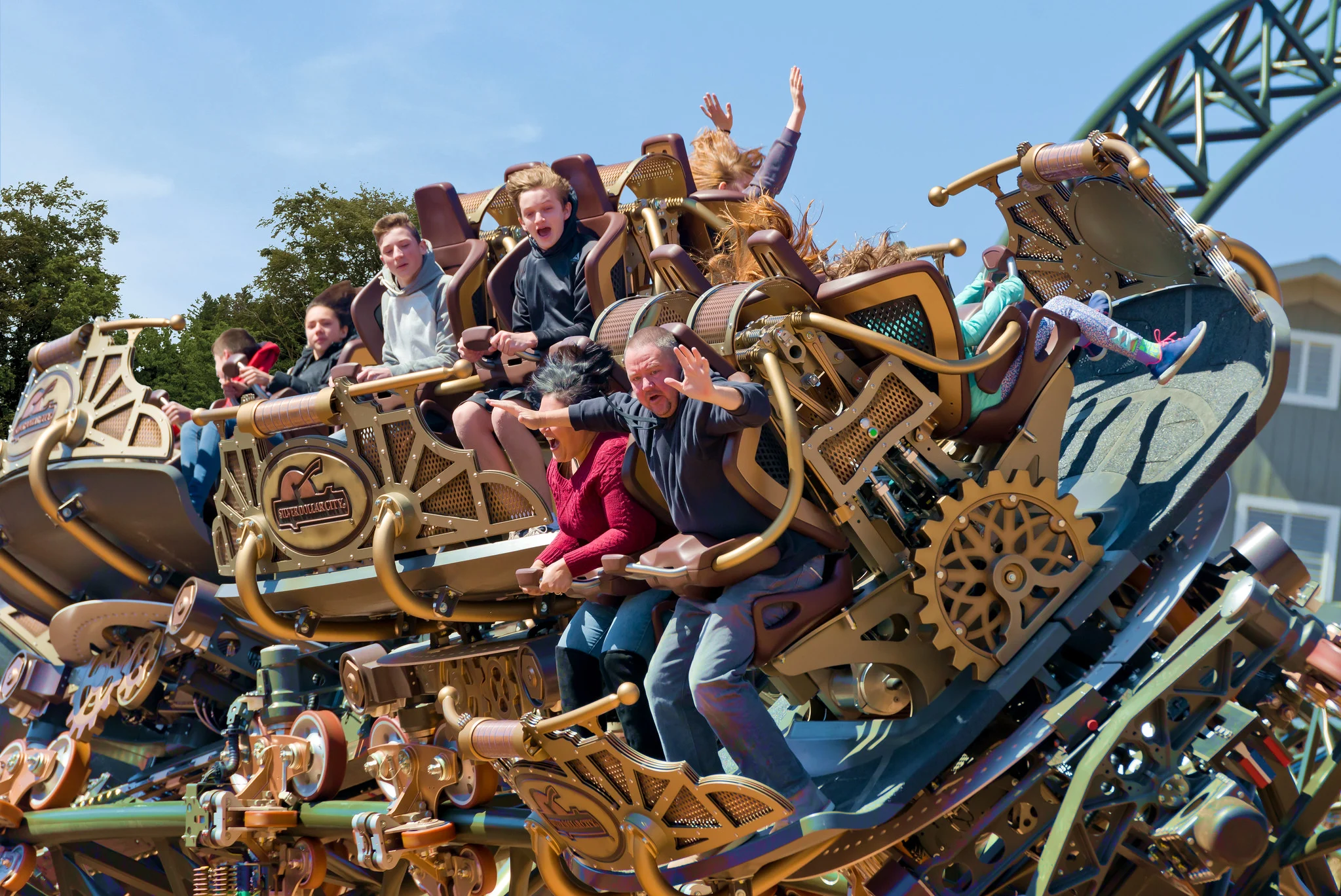 Visitors thrilled while riding the steampunk-themed roller coaster ride at Silver Dollar City in Branson, Missouri, titled one of the best roller coaster parks in the US