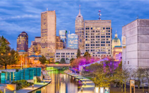 Skyline of Indy with the canal in focus for a piece titled Is Indianapolis Safe to Visit