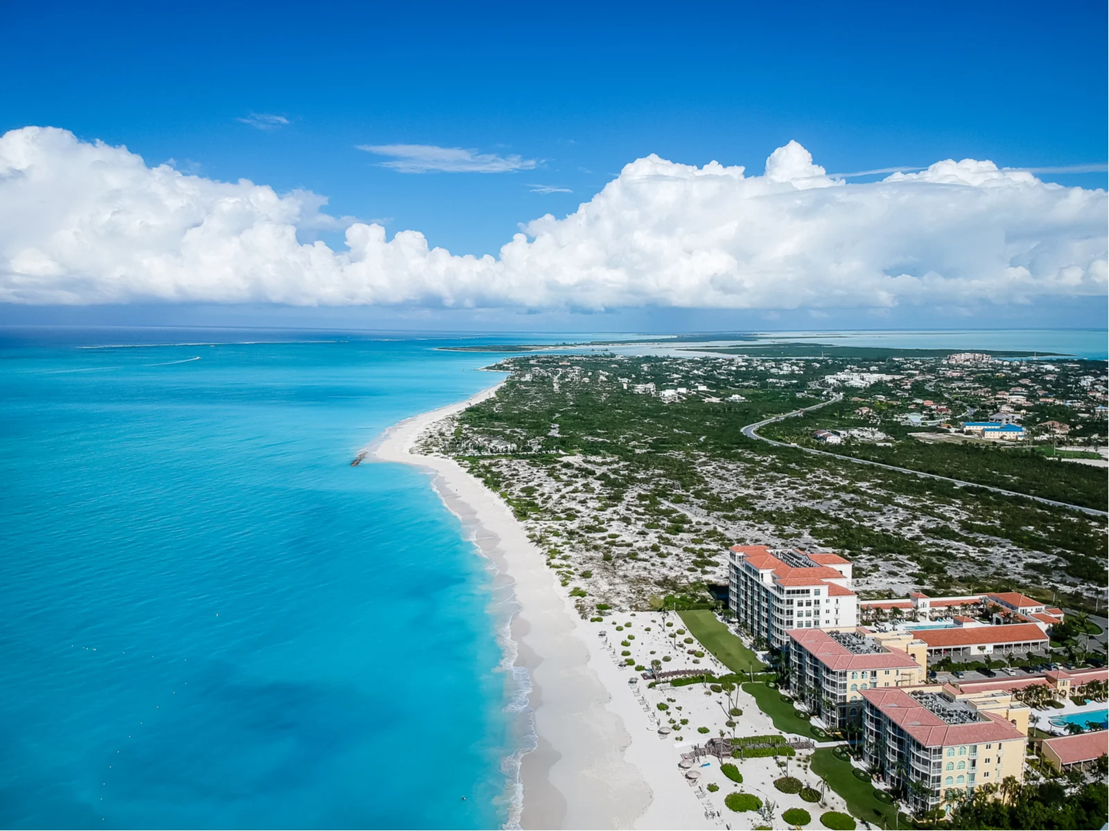 Drone photo of Grace Bay in Turks and Caicos during the best time to visit