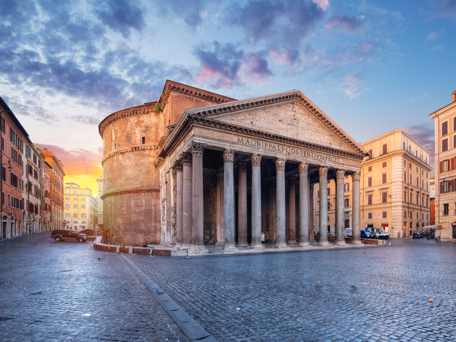 Morning view of the Pantheon for a piece titled where to stay in Rome
