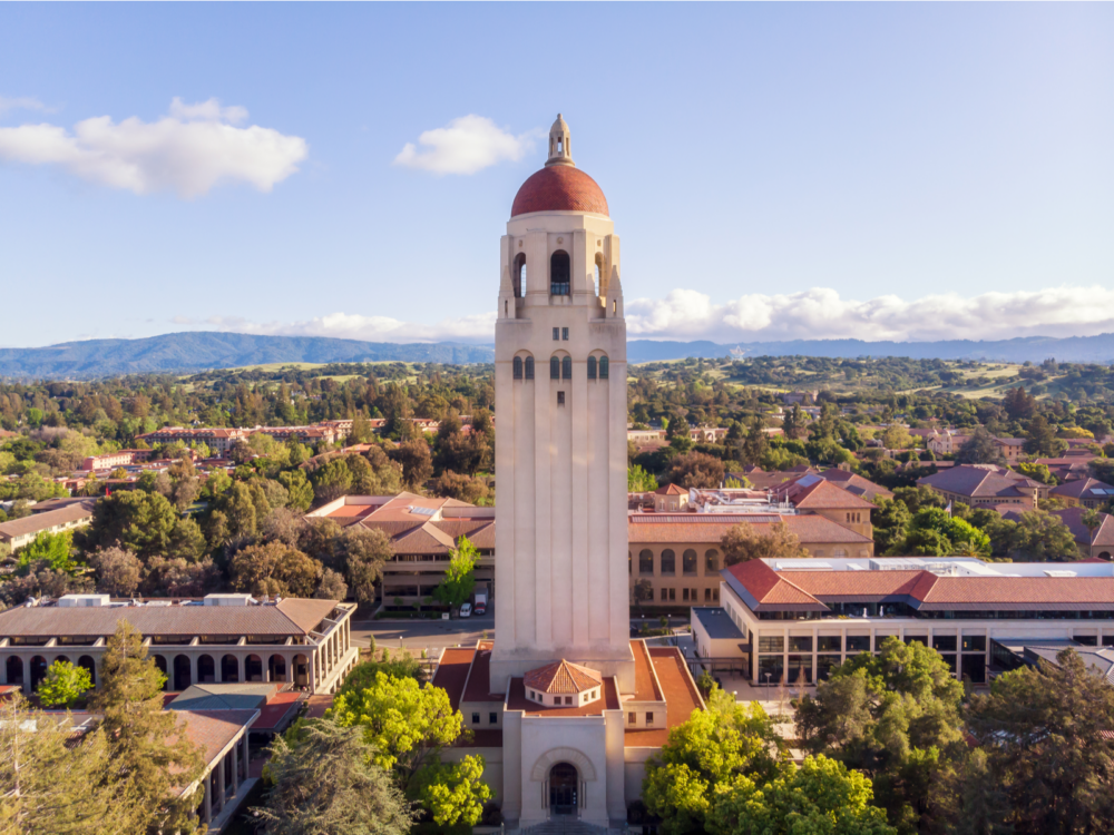 The tall tower and other building at the campus of Stanford University in California, one of the most beautiful college campuses