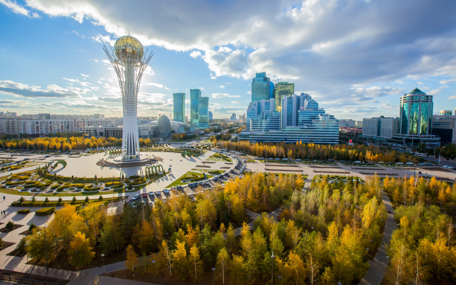 Skyscraper and dome structure in the center of Astana for a piece titled is Kazakhstan safe