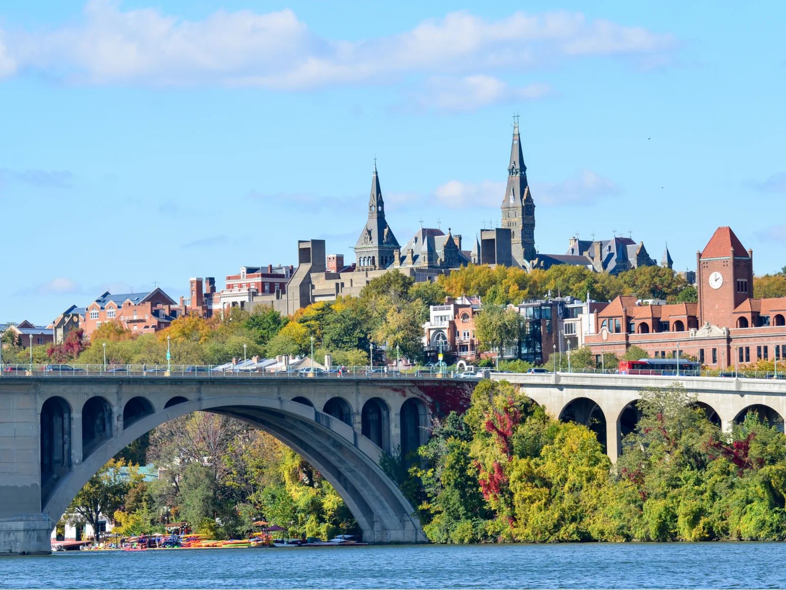 Georgetown and Key Bridge in Autumn pictured during the best time to visit Washington DC